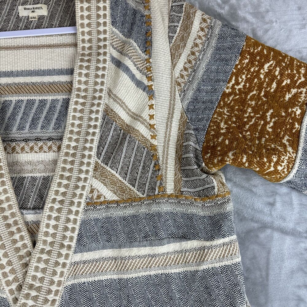 World‎ Market Woven Tapestry Jacket Women's S/M White Tan Blue Lagenlook (0985) - Picture 3 of 12